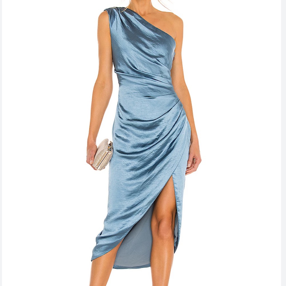Elliatt Cassini Blue Satin One Shoulder Midi Dress